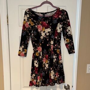 Forever 21 black with floral design skater dress